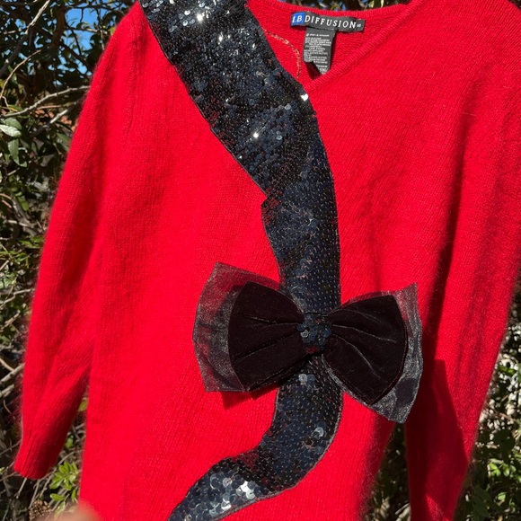 Vintage I B Diffusion Bright Red Christmas Sweater, Silk/Angora blend, Size S - Picture 2 of 15